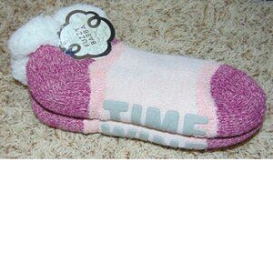 Womens Slipper Socks sz 9-11 Pink Fuzzy Babba WINE TIME Low Cut Winter